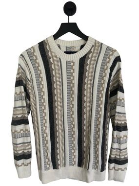 Hollister Men’s Striped Crewneck Sweater in Cream, Gray & Brown